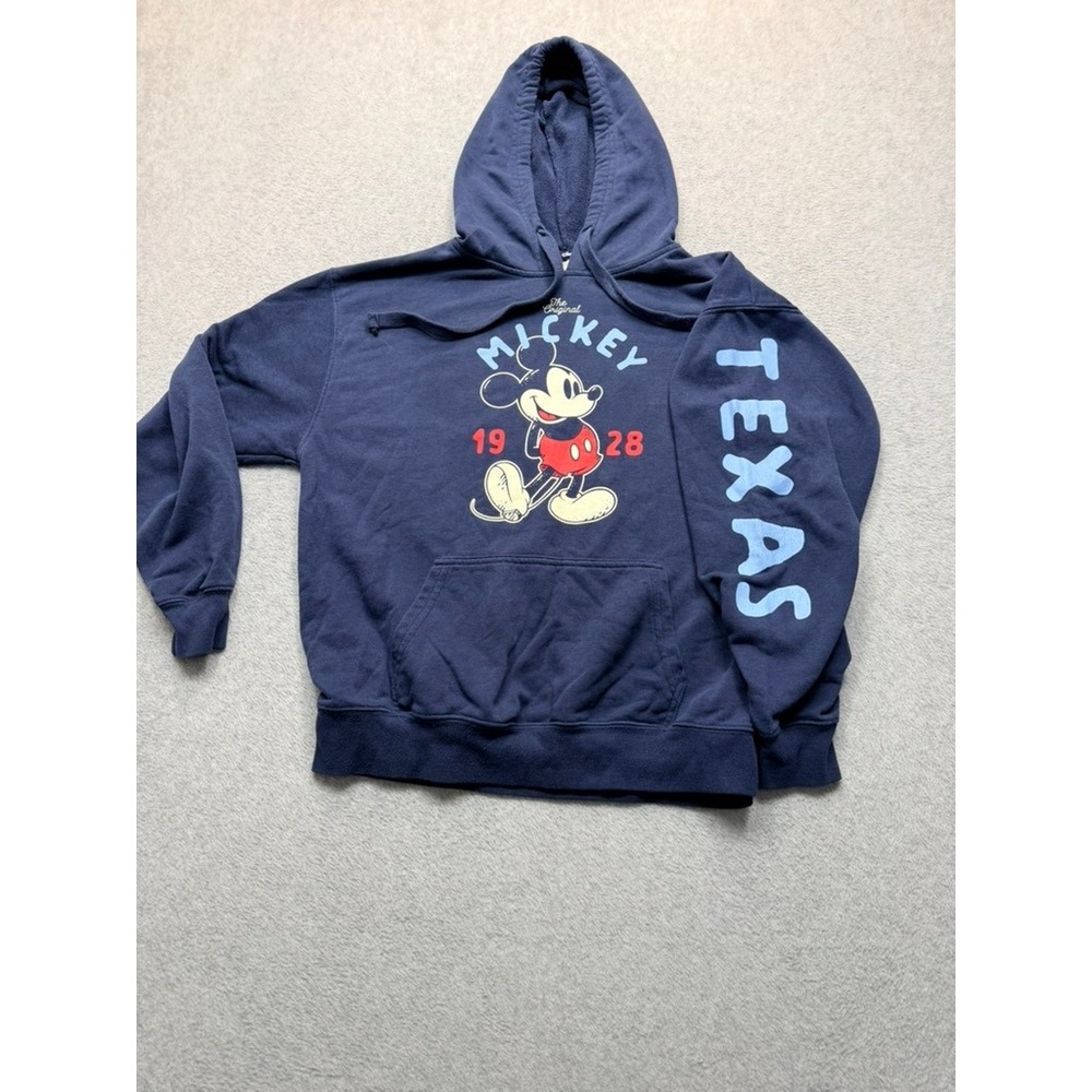 Disney Mickey Mouse Texas Hoodie Navy Blue Graphic Pullover Medium AT26525